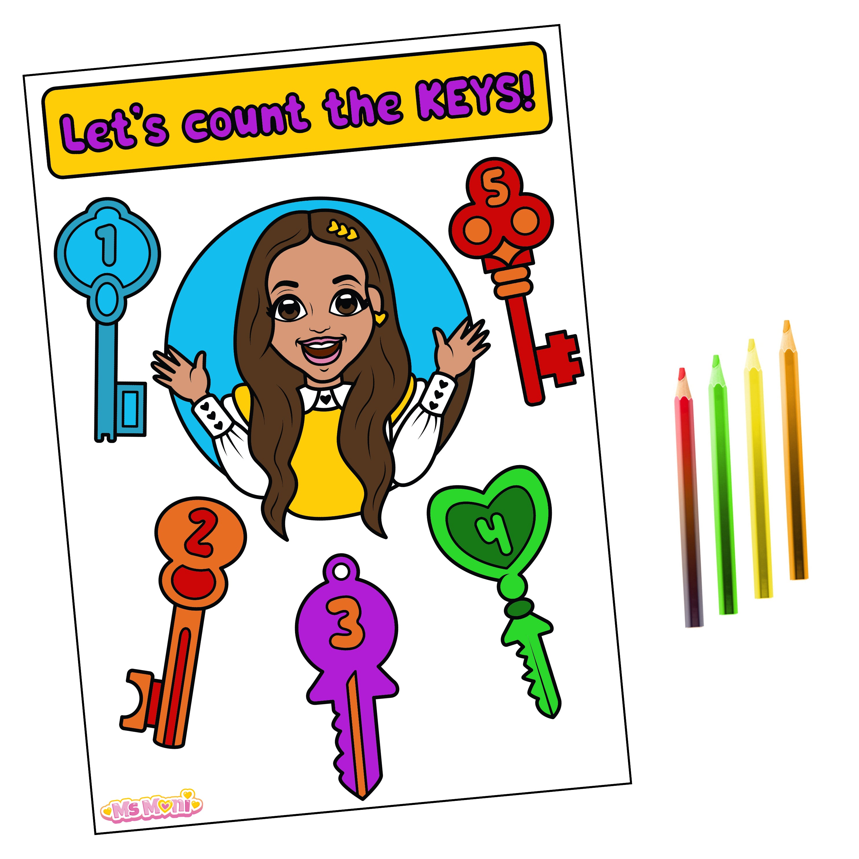 Count The Keys - Colouring Sheet (Printable) – Ms Moni